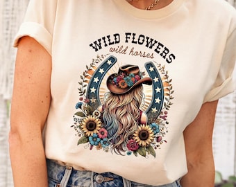 Wild Flowers Wild Horses T-shirt, Western Wild Flowers Shirt, Country Girl Sweatshirt, Funny Rodeo Gift, Western Cowgirl Outfit