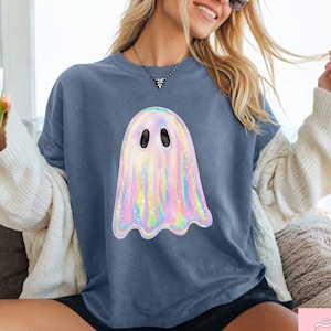 Shirt Halloween-spook, T-shirt iriserend spook, retro Halloween-T-shirt, comfortabel Spooky Season-T-shirt, Ghost ronde hals