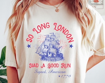 レトロで快適な独立記念日Tシャツ、So Long London Had A Good Runシャツ、面白い独立記念日ギフト、愛国的なアメリカシャツ、1776 USA Tシャツ