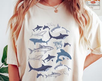 Shark Boho Shirt, Aesthetic Shark Tshirt, Retro Sharks Tee, Ocean Lovers Sweatshirt, Shark Lovers Gift, Graphic Sea Animal Shark Tee