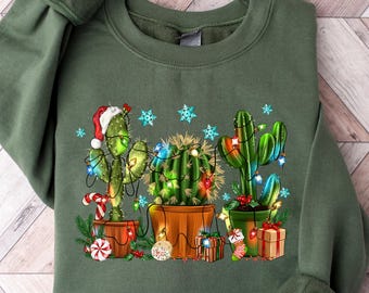 Christmas Cactus Sweatshirt, Christmas Tshirt, Christmas Graphic Cactus Tee, Cactus Lover Gift, Plant Lover Shirt, Cute Cactus Crewneck