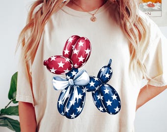 Maglietta con palloncino a forma di cane patriottico, maglietta Coquette per il 4 luglio, girocollo con bandiera americana, regalo per la festa dell'indipendenza femminile, maglietta con palloncino a forma di cane carino
