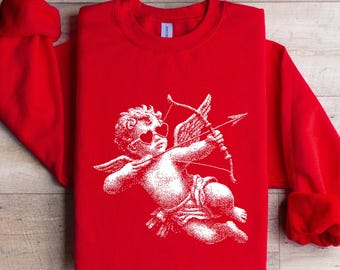 Sudadera de Cupido para San Valentín, camiseta de querubín, suéter romántico de amor, regalo de San Valentín para ella, camiseta de ángel del amor navideño, camiseta de Cupido adorable