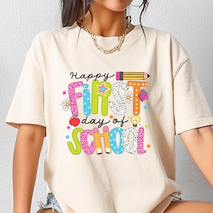Preppy Happy First Day of School Shirt, School Teacher Life TShirt, 1st Day of School Shirt, Teacher Appreciation Gift, Back To School Tee
