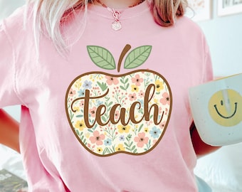 Lärare Äpple T-shirt, Leopard Äpple Lärare T-shirt, Läraruppskattningsgåva, Första skoldagen T-shirt, Lärarskjorta, Lärarliv T-shirt
