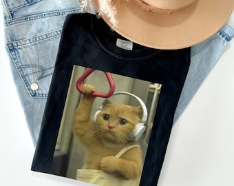 Comfort Colors Subway Cat Meme Shirt, Gen Z Joke Tshirt, Stupid Brainrot Tee, Cat Lover Humor Gift, Funny Kitty Top, Cool Metro Cat Shirt