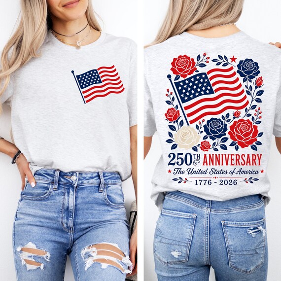 USA 250th Anniversary Shirt, Retro Patriotic Tee, 2026 Fourth Of July Outfit, Vintage America Gift, Floral Patriotic Tshirt, July Season Top