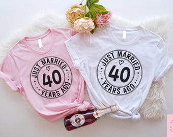 Just Married 40 Years Ago T-shirt, 40th Anniversary Shirt, Couple Matching Sweatshirt, Husband And Wife Tee, Marriage Anniversary Outfit