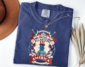 Comfort Colors「すべての国々に敬意を表しますが、主にアメリカへ」シャツ、サム・ザ・イーグルTシャツ、愛国的なディズニーワールドのトップス、7月4日のエプコットの衣装