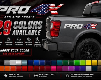 Nissan Titan XD PRO-4X Custom Color Bed Side Decals American Flag 4X Vinyl Stickers (Set of 2) 29 Colors Available