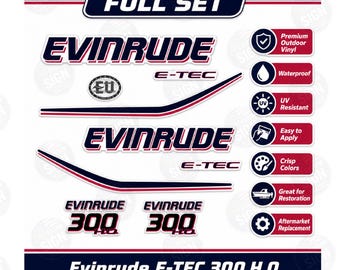 Evinrude E-TEC G1 300 HP Decal Set Outboard Motor Boat Stickers Full Set of 9