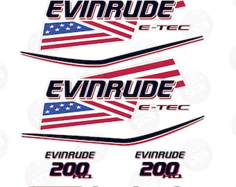 Evinrude E-TEC G1 200 HP Decal Set USA Flag Outboard Motor Stickers 2005-2017