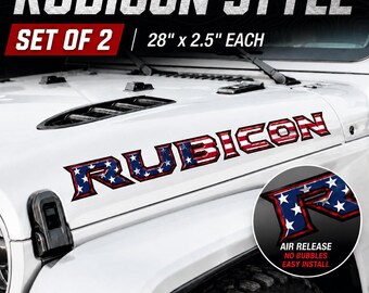 American Flag Rubicon Style Hood Decals Set of 2, Jeep Wrangler Gladiator Patriotic Vinyl Stickers