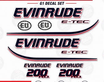 Evinrude E-TEC 200 HP G1 G2 Style Outboard Decal Kit, Marine Vinyl Boat Motor Cowling Stickers