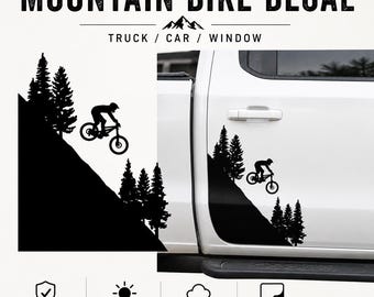 Downhill Bike Vinyl Decal: Mountain & Trees Truck, RV, Camper