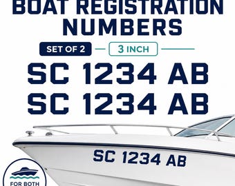 Custom Boat Registration Numbers Vinyl Decal (Set of 2) 3" Block Letter Stickers