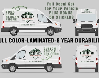 Cargo Van Decal Kit: Custom Printed, Laminated Full Wrap + 50 Bonus Stickers