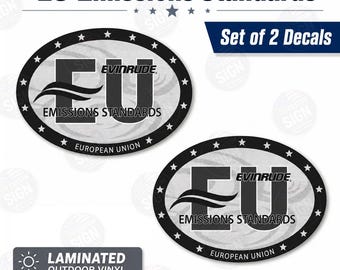 Evinrude E-TEC G1 G2 EU Emissions Standards Decal Sticker Set 2 Outboard Motor