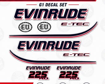 Evinrude E-TEC 225 H.O. G1 Style Outboard Decal Kit, Set of 10 Marine Vinyl Boat Motor Cowling Stickers