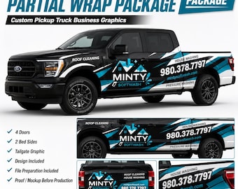 Custom Pickup Truck Partial Wrap Decal Kit, Business Vehicle Graphics, Work Truck Logo Decals, Custom Truck Branding