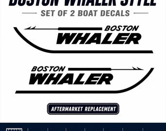 Boston Whaler Style Boat Decals Set of 2 Vinyl Marine Hull Logo Stickers FREE SHIPPING