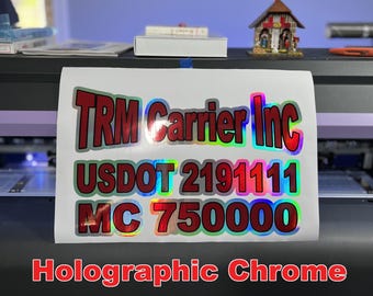 Custom USDOT & MC Truck Stickers – 2 Decals – Rainbow Chrome Holographic Vinyl – FMCSA Compliant Signs