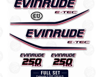 Evinrude E-TEC G1 250 HO Decal Set Outboard Motor Boat Stickers Full Set 2005-2017