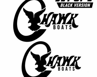 Hawk Boats Decals Set of 2 Black Marine Vinyl Logo Stickers Waterproof
