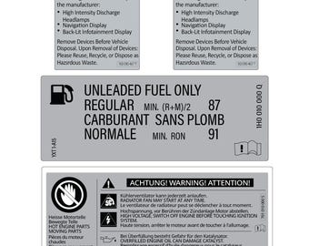 Custom Vehicle Information Decals, Fuel Warning Label, Mercury Label, Engine Bay Stickers, Replacement Style Auto Labels