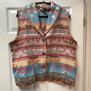 Vintage Rhonda Stark vest southwestern boho pockets wool acrylic earthy nature