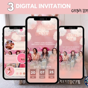 Digital Birthday Dinner Invitation - Customizable Template for an Unforgettable Party , text, pink birthday party, text