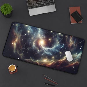 Space Galaxy Desk Mat: Celestial Office Decor, Large Mouse Pad
