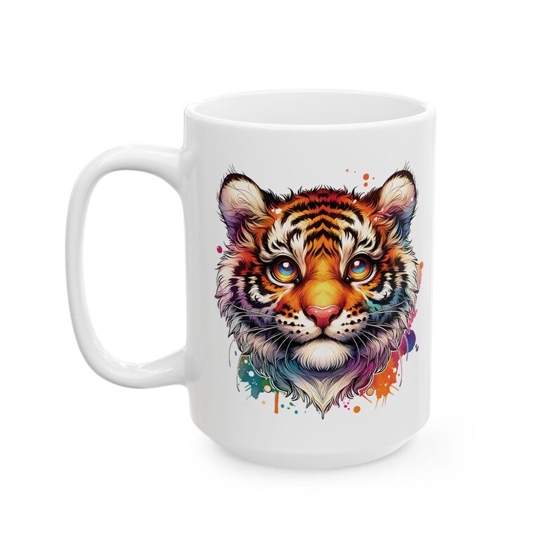 Fantasy Tiger Ceramic Coffee Mug, Colorful Art (11oz, 15oz) 15 Fluid ounces