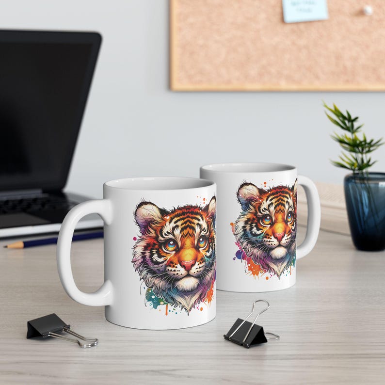 Fantasy Tiger Ceramic Coffee Mug, Colorful Art (11oz, 15oz) image 5
