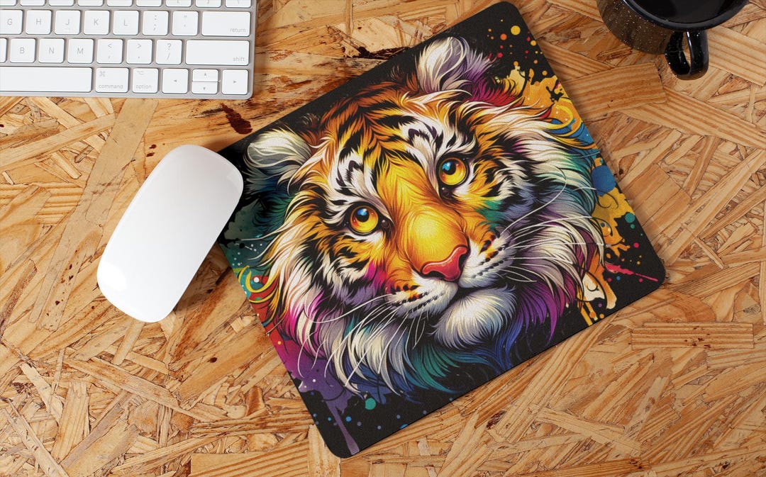 Computer Mat Tiger Colorful Tiger Mouse Pad, Artistic Animal Desk Mat, Unique Computer ...