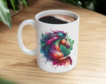 Watercolor Horse Ceramic Mug: Equestrian Art Coffee Cup (11oz, 15oz)