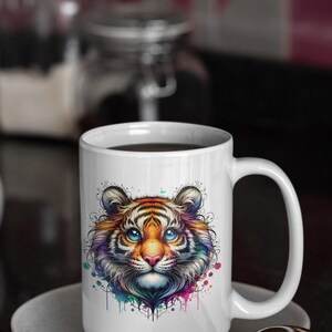 Fantasy Tiger Ceramic Coffee Mug, Custom Photo Gift (11oz 15oz)