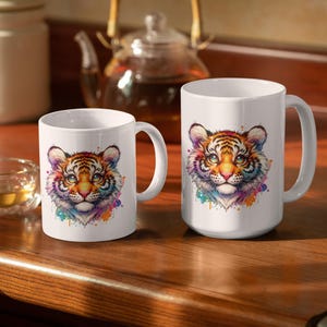Fantasy Tiger Ceramic Coffee Mug, Colorful Art (11oz, 15oz) image 1