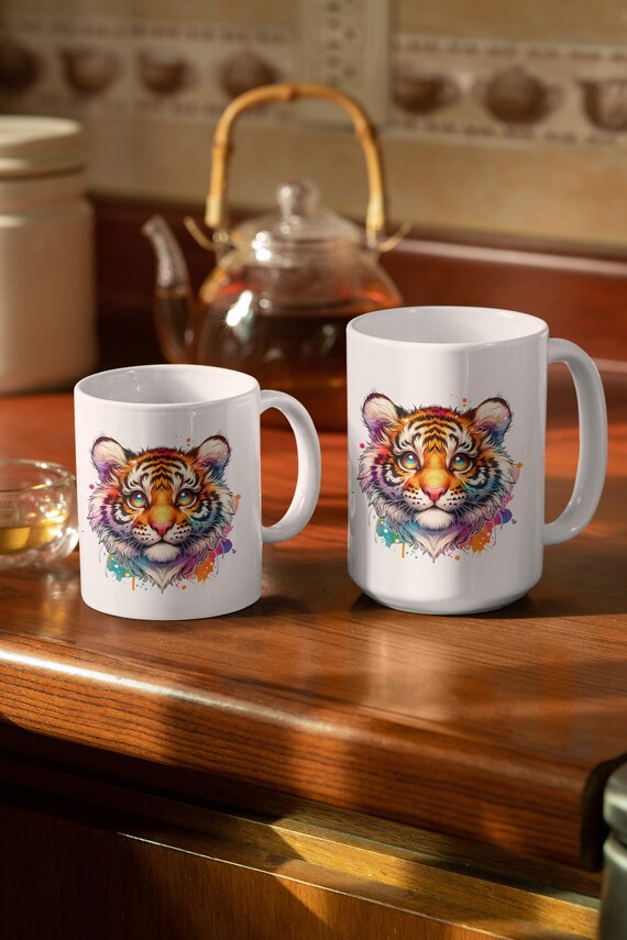 Fantasy Tiger Ceramic Coffee Mug, Colorful Art (11oz, 15oz)