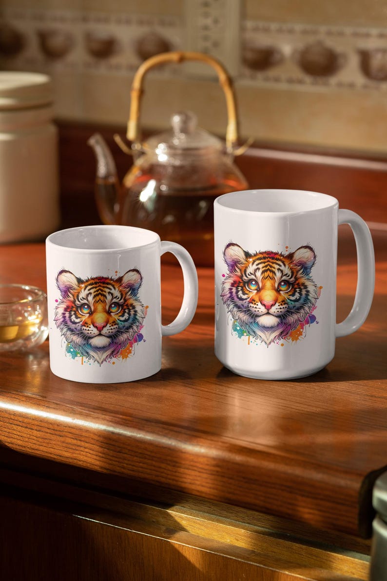 Fantasy Tiger Ceramic Coffee Mug, Colorful Art (11oz, 15oz) image 1
