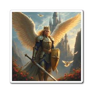 Divine Guardian Magnet, Fantasy Art Magnet, Angel Decor, Inspirational Gift, Refrigerator Magnet, Wall Decor, Unique Collectible