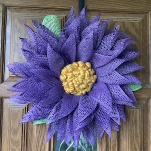 Purple Mesh Flower Wreath for Front Door