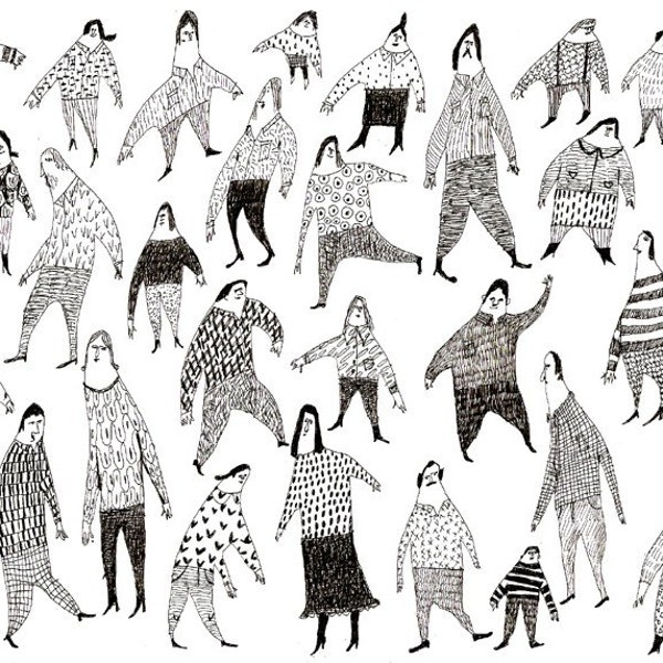 Beautiful people / Group of people / Crowed / Pen drawing / Black and white / All together / Funny characters / Everybody