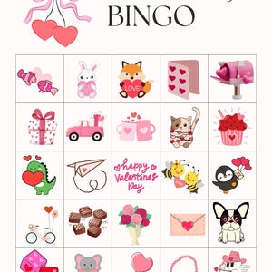 Valentijnsdagbingo: downloadbaar klas- en gezelschapsspel - 20 unieke, met de hand ontworpen kaarten