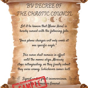 Plantilla de pergamino de maldición personalizable: regalo de broma de bruja para venganza / Diseño hexadecimal digital divertido de Canva