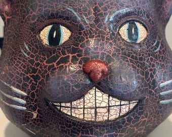 HALLOWEEN FOLK ART Cat Head Bucket Basket