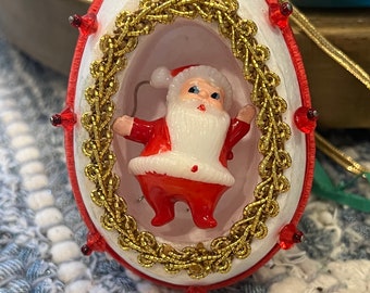 Vintage CHURCH DIORAMA Egg Ornament Santa Claus