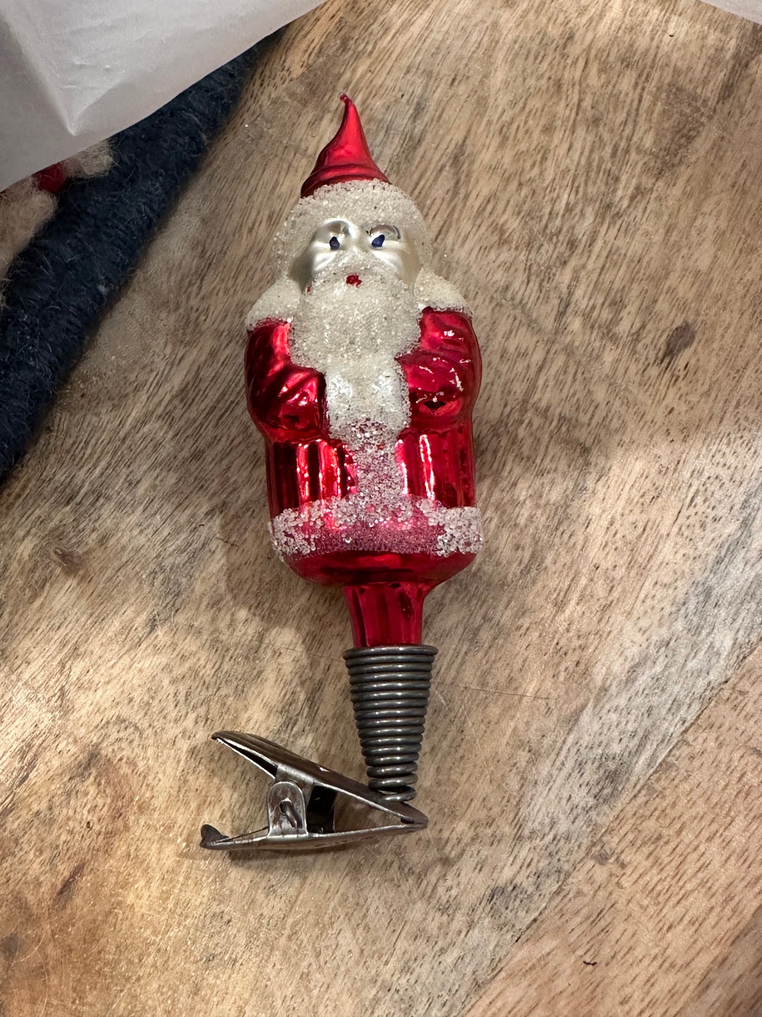 Vintage SANTA CLIP ON Glass Ornament Etsy