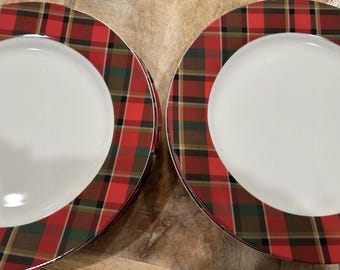 POTTERY BARN Landon Tartan Karo Speiseteller Rot Schwarz Weiß