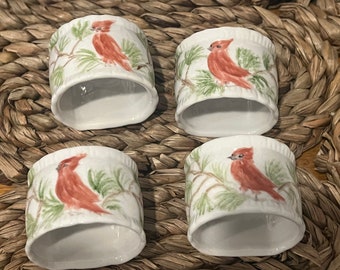 4 Vintage Porcelain NAPKIN RINGS Birds